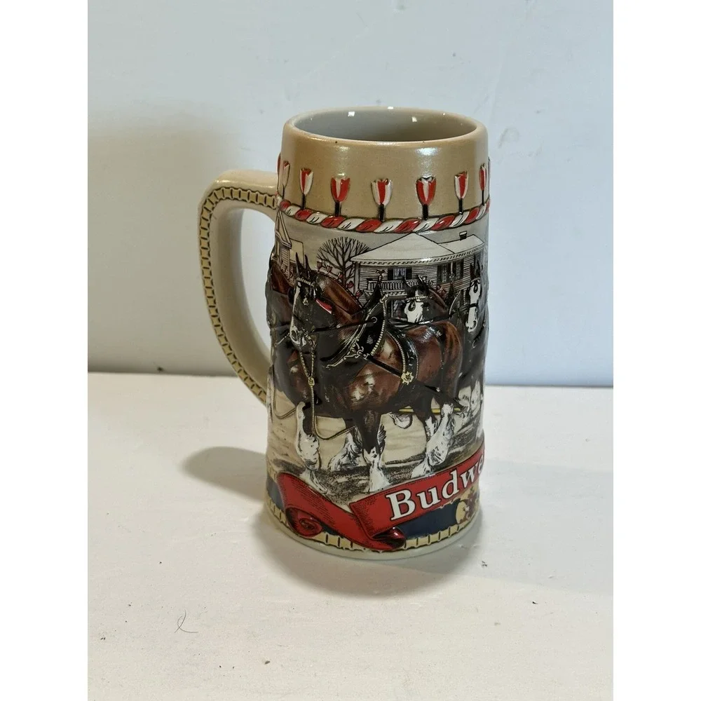 Budweiser B‎ Series Beer Mug Stein 1986 Vintage Collectible Christmas Ceramarte